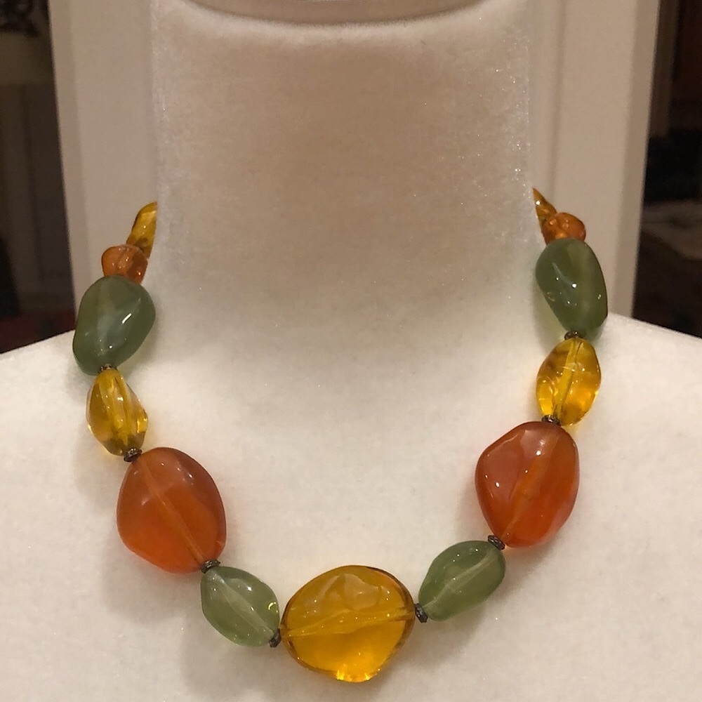Semi Opaque Multi Color Faux Stone Beads Statement Necklace Women’s